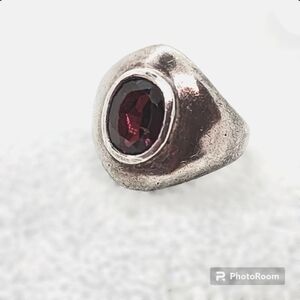 Vintage Garnet Signet Ring Set in Sterling Silver Wide Band Size 5.5 Unisex